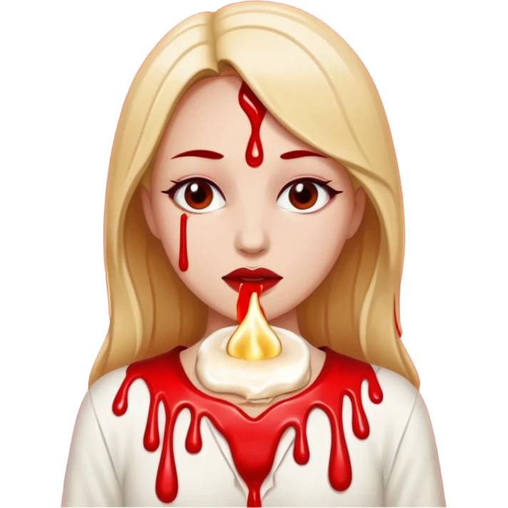 Woman dripping hot wax onto her own skin, controlled pain, ceremonial atmosphere emoji