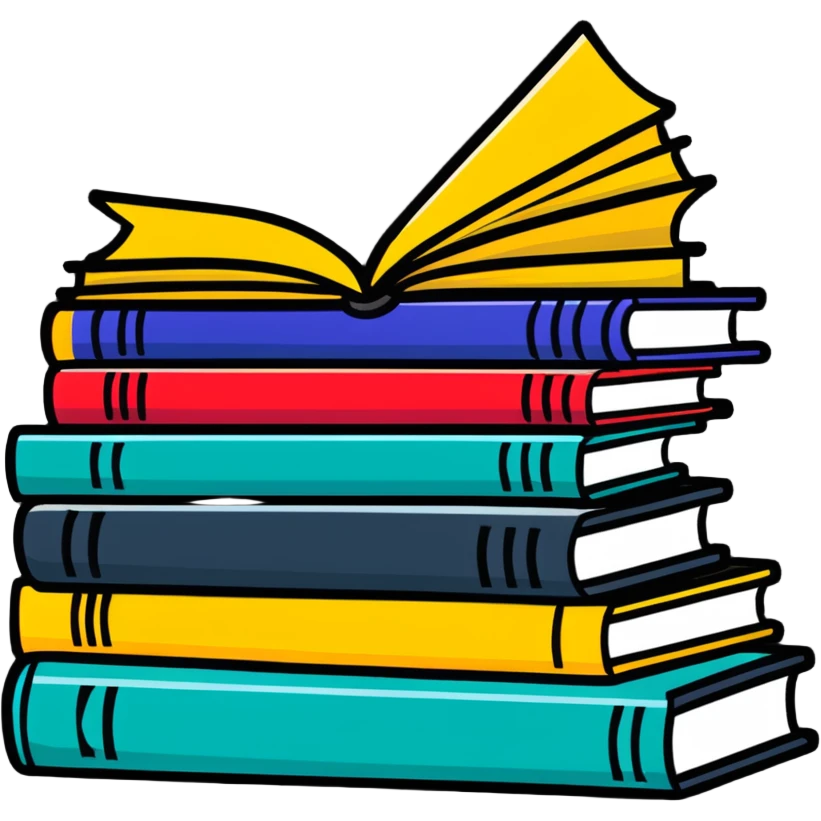 Stack of books with bookmark emoji