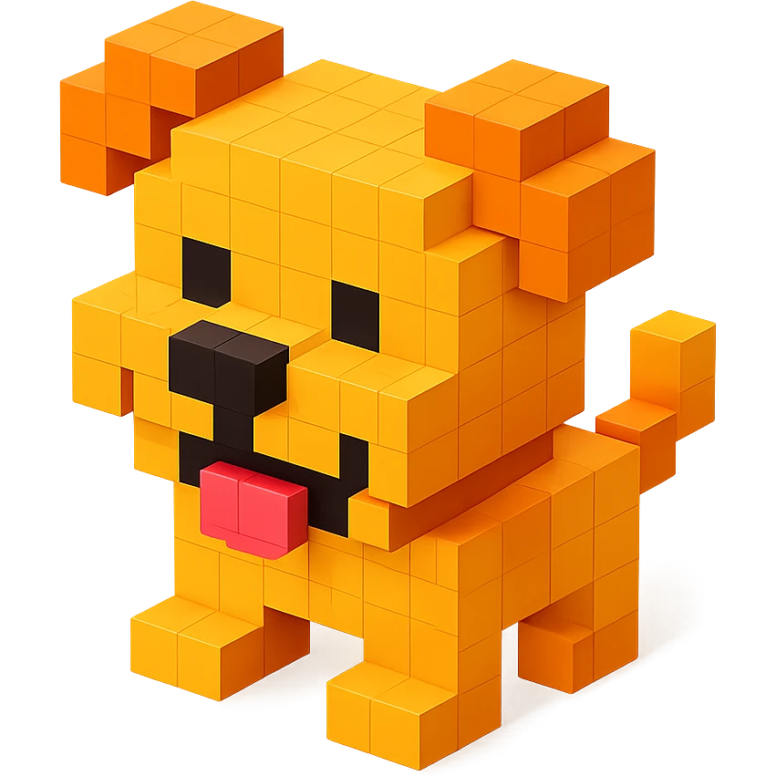 <SystemPrompt>
                <Style>
                  <Name>Voxel Emoji Art</Name>
                  <Description>A playful, isometric voxel style that mimics pixel art in 3D, commonly used for emojis, UI icons, and symbols. Rendered with bright, vibrant colors and no shadows.</Description>
                  <VisualRules>
                    <Geometry>
                      <BaseUnit>Cube</BaseUnit>
                      <GridAlignment>Isometric</GridAlignment>
                      <VoxelSize>Consistent</VoxelSize>
                    </Geometry>
                    <Color>
                      <Palette>Vivid and High Saturation</Palette>
                      <Gradient>Allowed on faces for subtle lighting</Gradient>
                    </Color>
                    <Lighting>
                      <Style>Soft studio lighting</Style>
                      <Shadows>Subtle ambient shadows</Shadows>
                    </Lighting>
                    <Detailing>
                      <Outline>None</Outline>
                      <Texture>Flat color (no texture noise)</Texture>
                      <Effects>None</Effects>
                    </Detailing>
                  </VisualRules>
                </Style>
                <Generation>
                  <PromptTemplate>
                    <![CDATA[
                      Render a voxel-style 3D illustration of a {subject}, using bright colors and blocky pixelated geometry. The object should appear playful and clean, similar to emoji aesthetics, with no shadows and no outlines. Lighting should enhance the 3D depth without harsh contrast.
                    ]]>
                  </PromptTemplate>
                </Generation>
              </SystemPrompt>
              {subject} = dog emoji