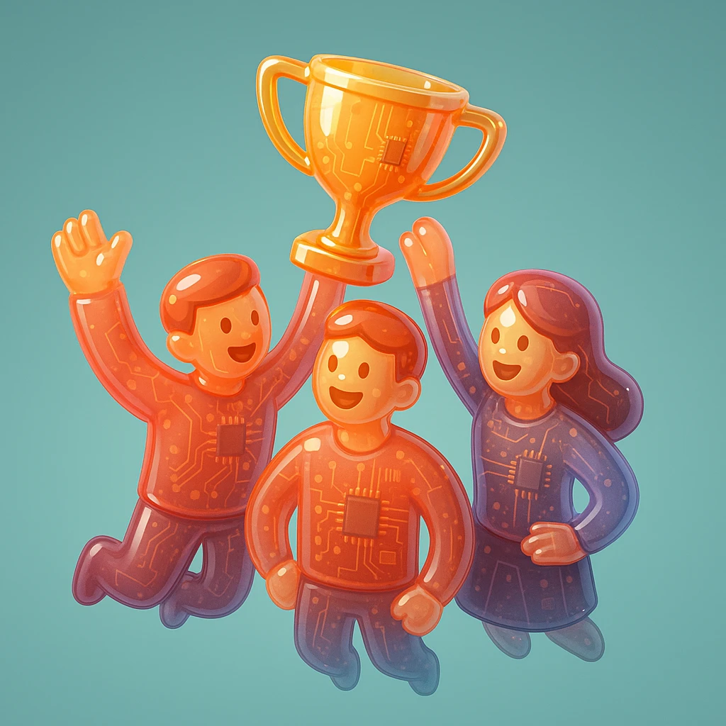 team celebrating with trophy emoji