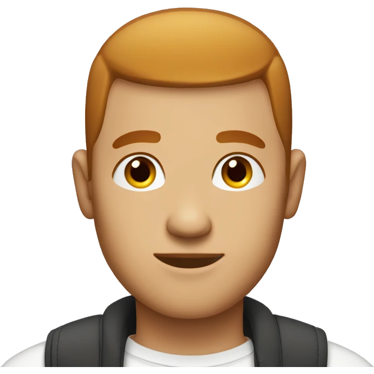man with buzz cut dark ginger hair in whithe shir emoji