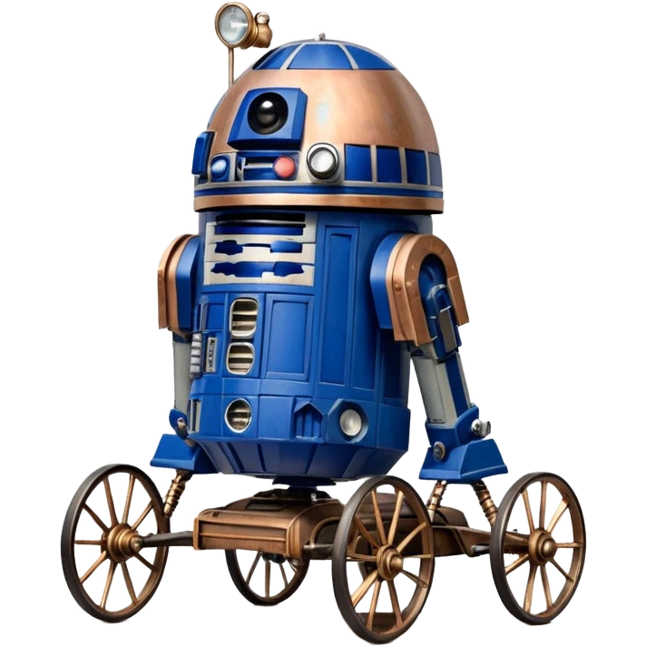Action in Old American West tarnished R2D2 bounty policeman in 1864 delicately ornate rosegold accents painted buggy powered by electric motors and batteries with safety features and belts flying rapidly across rough dusty terrain stable on strong agile futuresteampunk suspension and steering  emoji