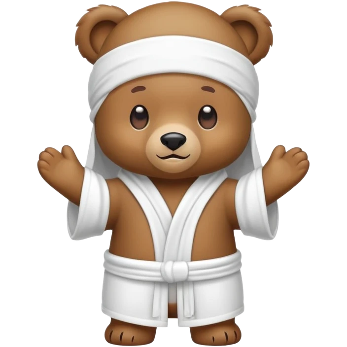 Full-body standing brown bear wearing a white durag on its head, cute emoji style emoji