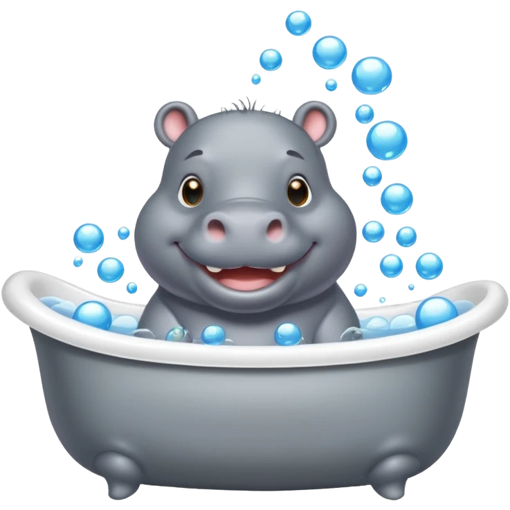 happy hippo with bubbles in bathtub emoji