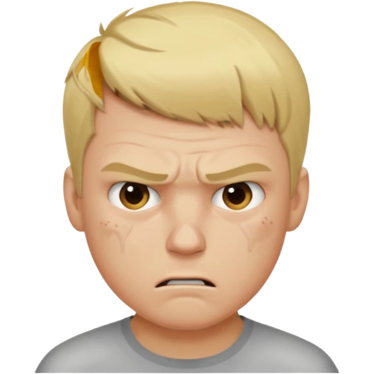 a blond guy with a short haircut, a tired and angry face, no shirt, with bruises under his eyes, and signs of beatings on his body, in the dark emoji