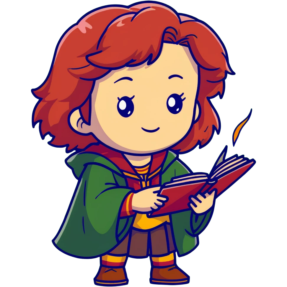Cute Hermione casting a spell, Gryffindor colors emoji
