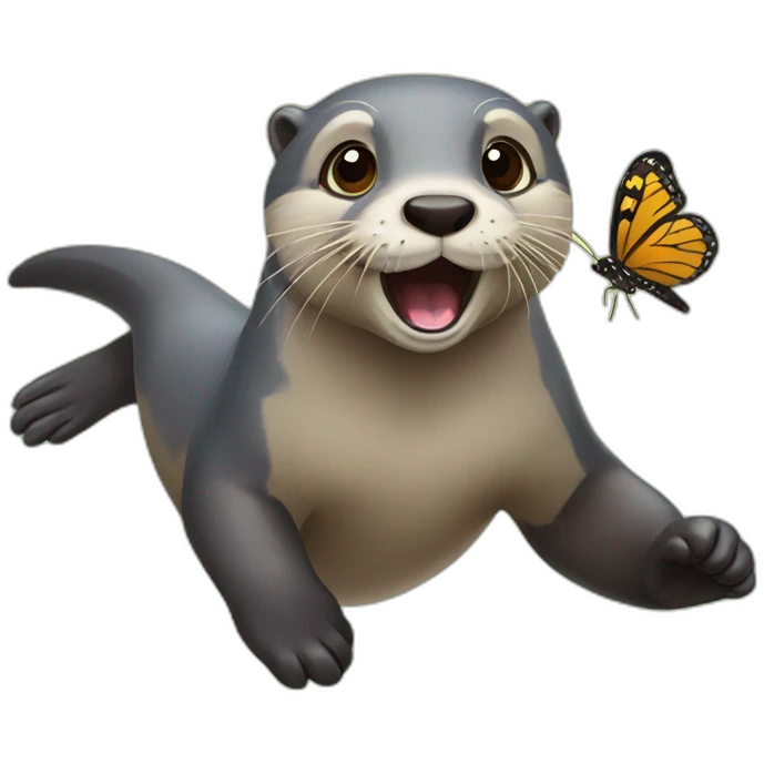 otter chasing butterfly emoji