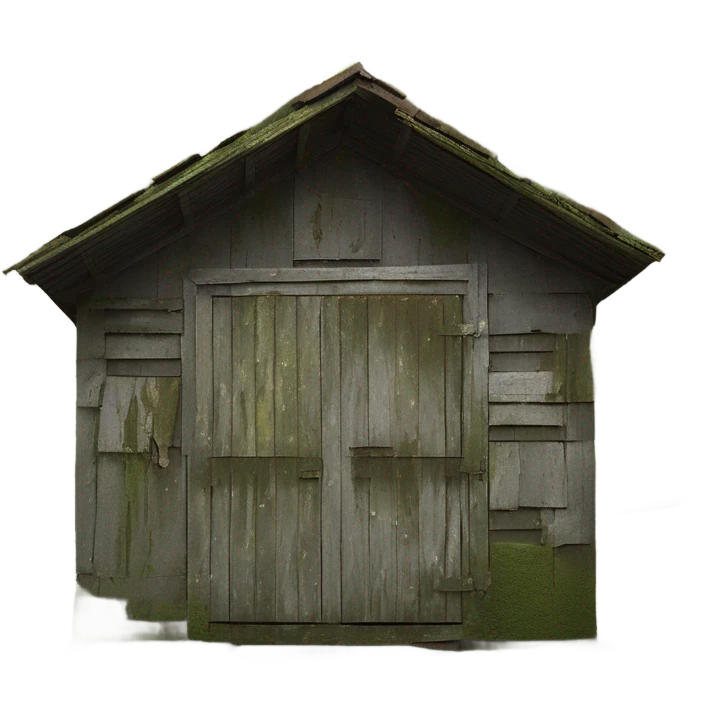 An outdoor tool shed found abandoned on Alcatraz island, isometric angle  emoji