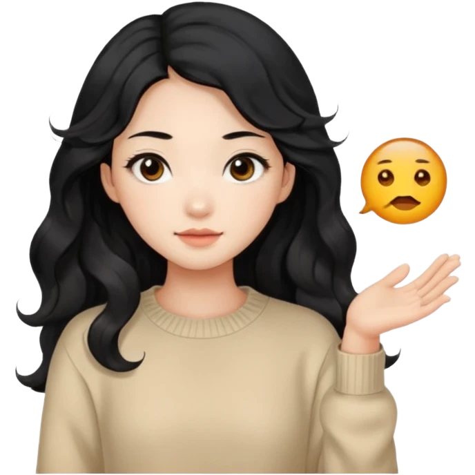 Beautiful girl,Black hair, wavy long hair,Black eyes,Chinese, beige sweater  emoji