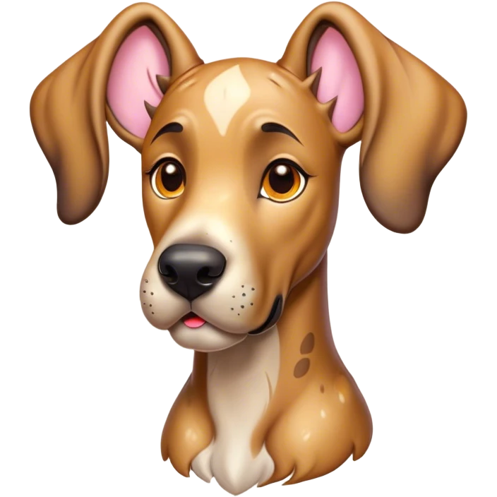 Cinematic Cute Fawn Great Dane Portrait Emoji, Head tilted playfully and inquisitively, showcasing a glossy fawn Fur with a subtle luster, round, sparkling amber eyes filled with curiosity, Simplified yet irresistibly adorable features, highly detailed, glowing with a warm, friendly glow, high shine, affectionate and gentle, stylized with a touch of whimsy, bright and endearing, soft glowing outline, capturing the essence of a mischievous yet loving pup, so playful it feels like it could lumber out of the screen and into your arms! emoji