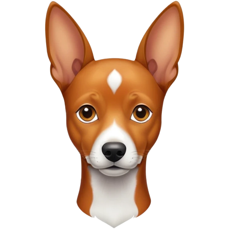 A ginger dog of the Austrian Pinscher breed with hanging ears, a white patch on the forehead and a white spot around the muzzle emoji