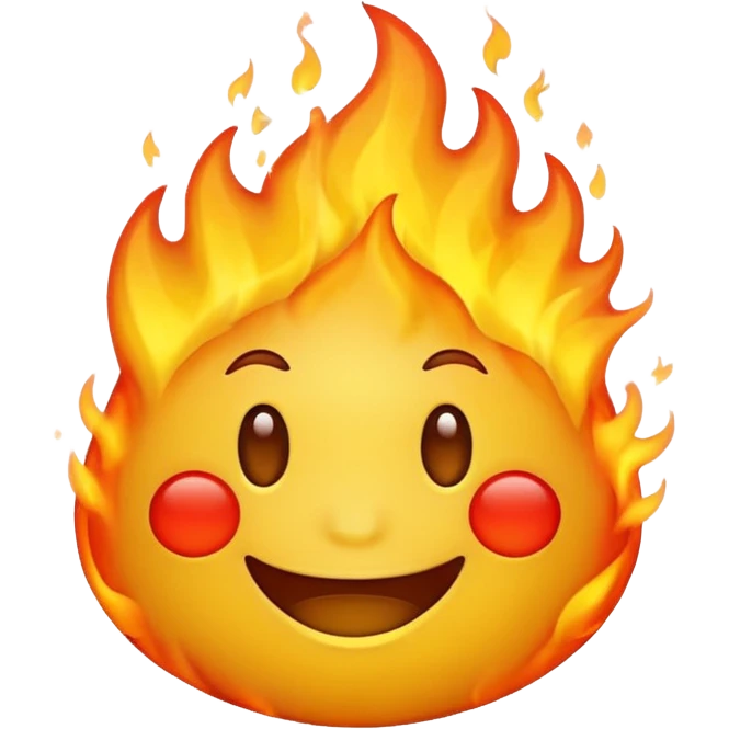 simple smiling yellow emoji with fire behind them emoji