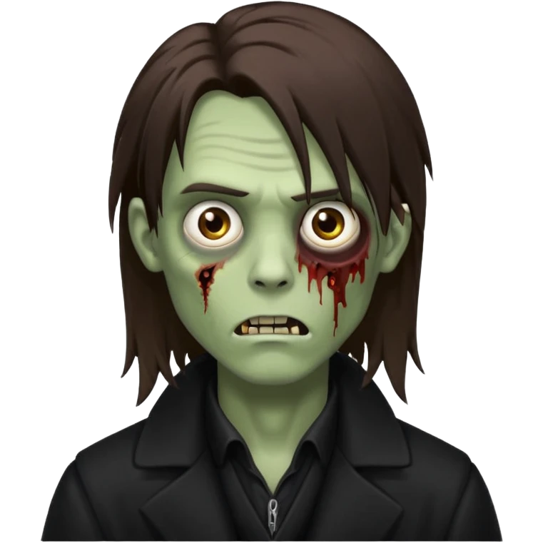 zoZombie, emo guy, with dark circles under his eyes and long brown hair, in a black long
 emoji