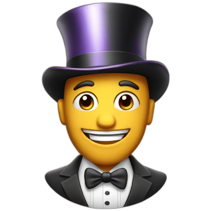 A happy with with a tophat in showbiz emoji
