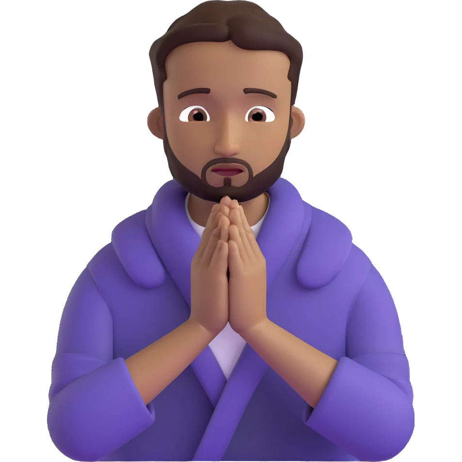 anxious man with hands clasped together in prayer position with worried expression emoji