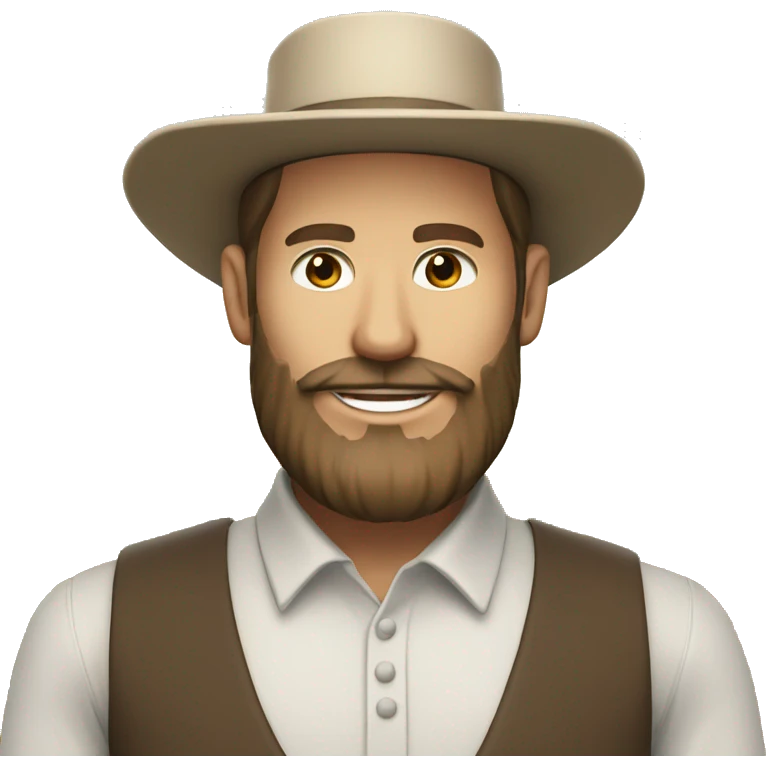 Amish man white with brown straw hat building a building with beard smiling emoji
