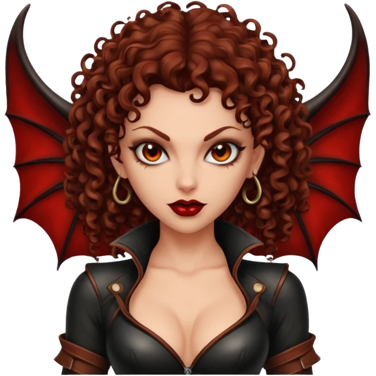 Lilith symbol seductress evil brown curly haired sexy succubus woman with leather on emoji