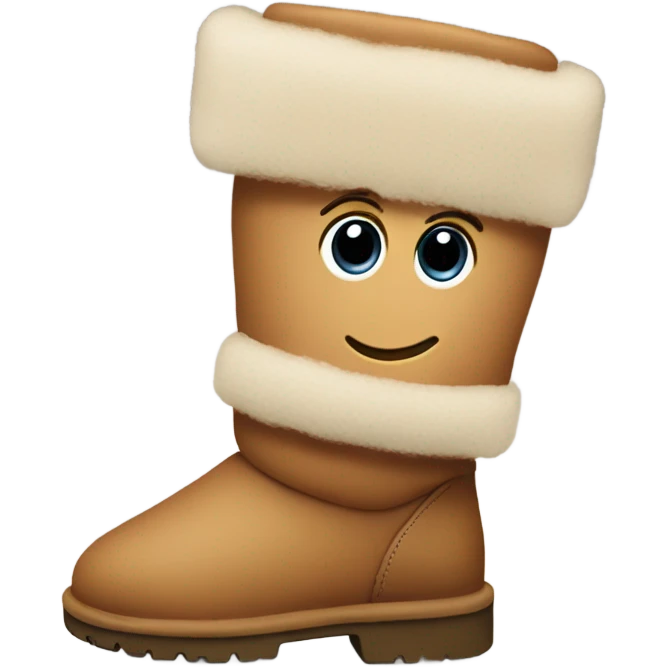 An Ugg boot shoe with a goofy face and Rosie cheeks emoji