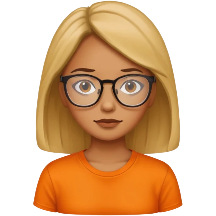 woman with glasses and orange shirt not smiling emoji