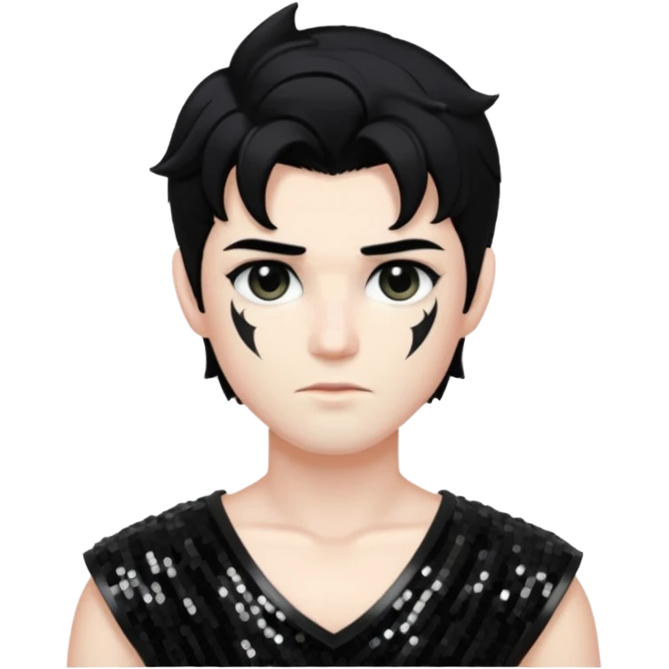 Cronus with black hair, black sequin outfit emoji