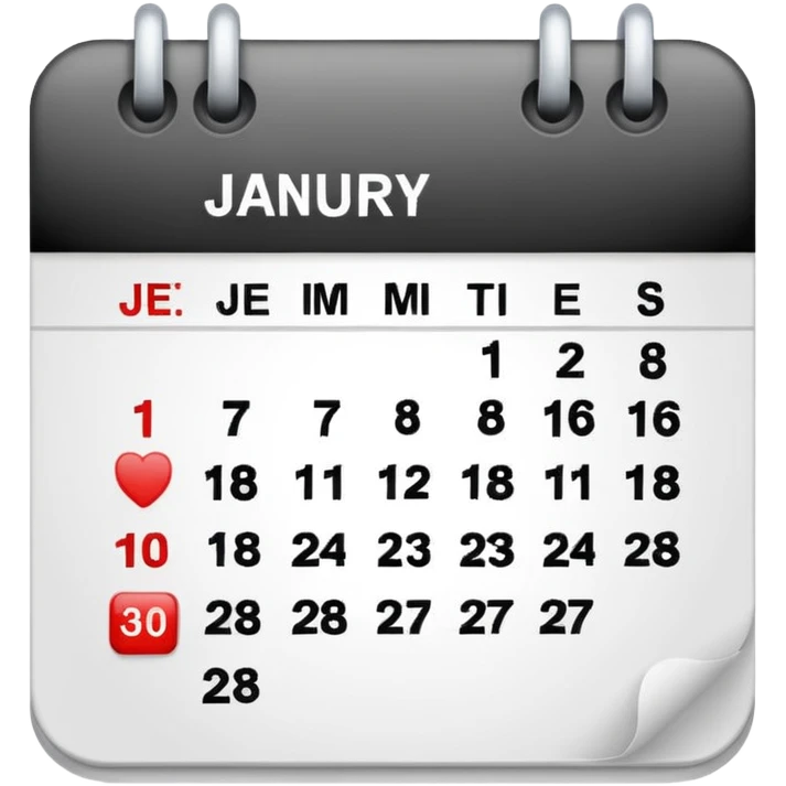 An emoji of a Calander page showing only January 30, no other dates emoji