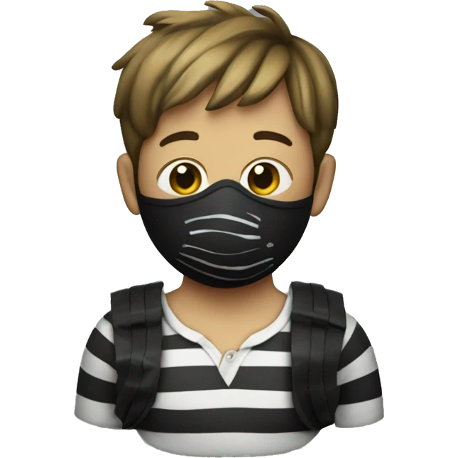 A boy with a striped shirt and a black mask and a money bag emoji