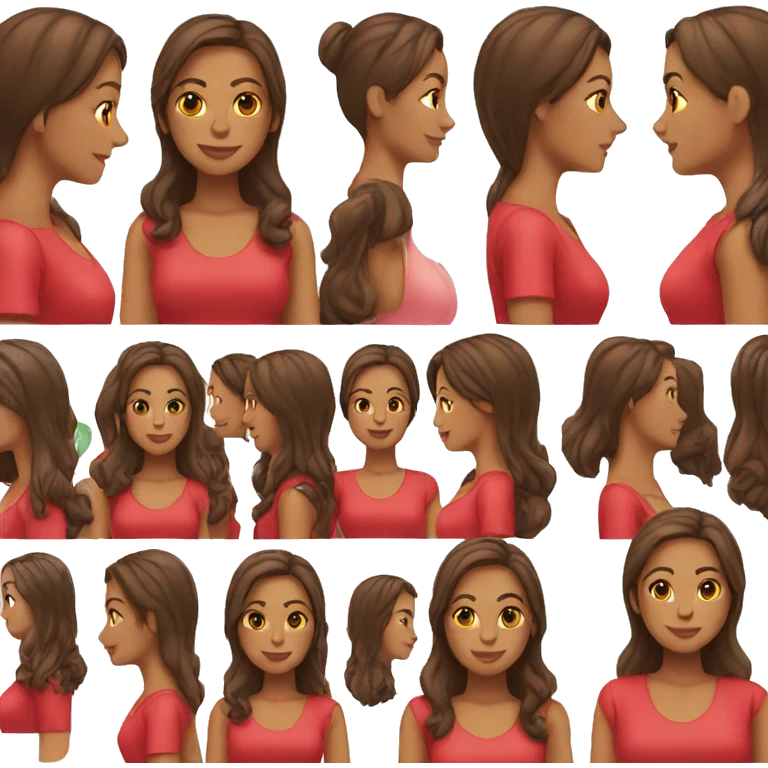 woman emoji light to medium skin, straight dark brown hair with middle part red shirt  emoji