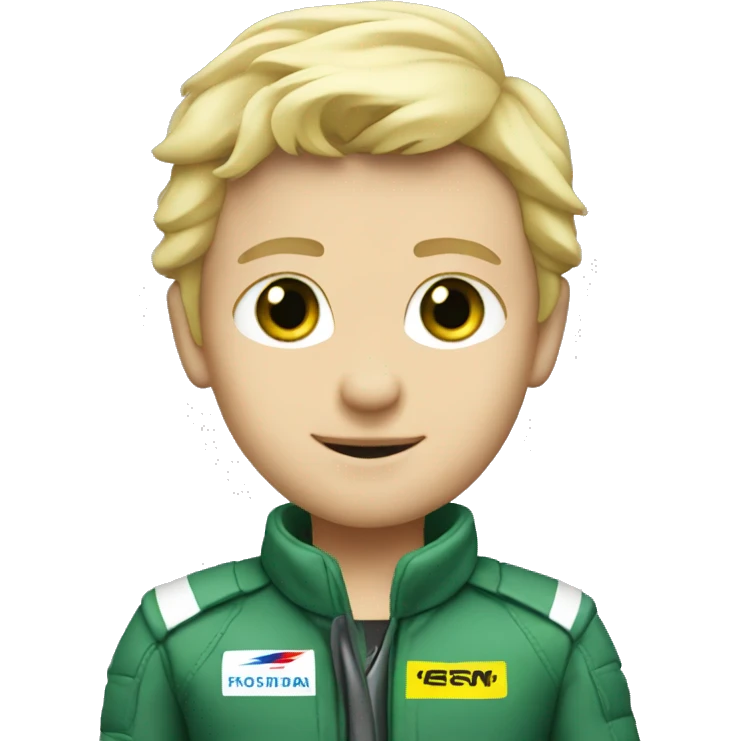 Formula 1 pilot, blond with green eyes emoji