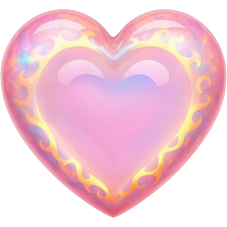 Heart-shaped pink opal gemstone with holographic fire patterns inside emoji