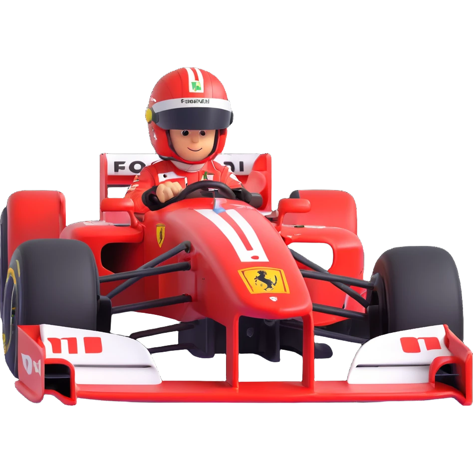 Close-up of Michael Schumacher in his 2004 Ferrari F1 car, focus on helmet and cockpit, red and white color scheme, racing atmosphere, emoji style emoji
