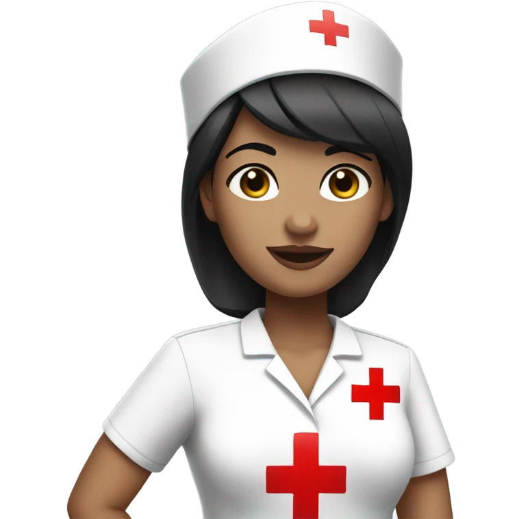 short black hair white skin female nurse with red cross sign hat wearing dress emoji