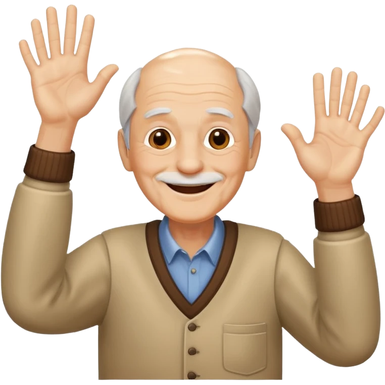 Old man smiling holding up jazz hands  emoji