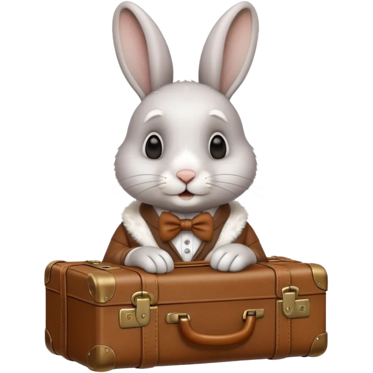 A curious rabbit nudging a tiny suitcase with its nose emoji