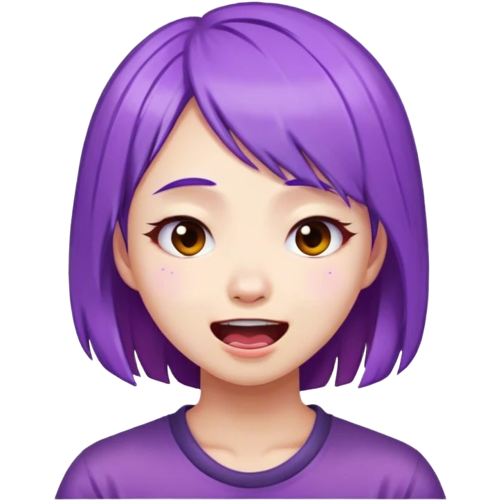 Chinese girl with purple hair cringing white skin emoji