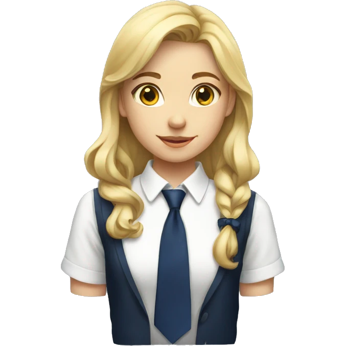 blonde school girl in white shirt and navy tie emoji