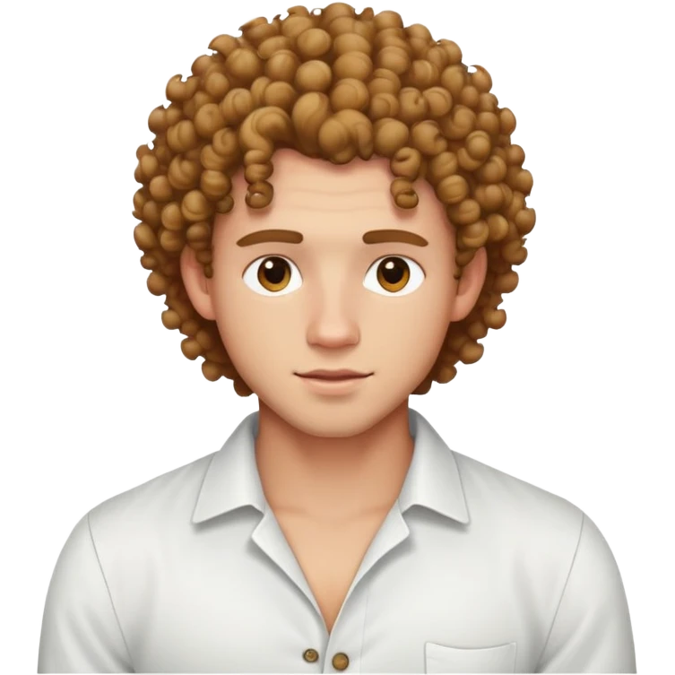 curly-haired guy with light skin in white shirt with unbuttoned top buttons emoji