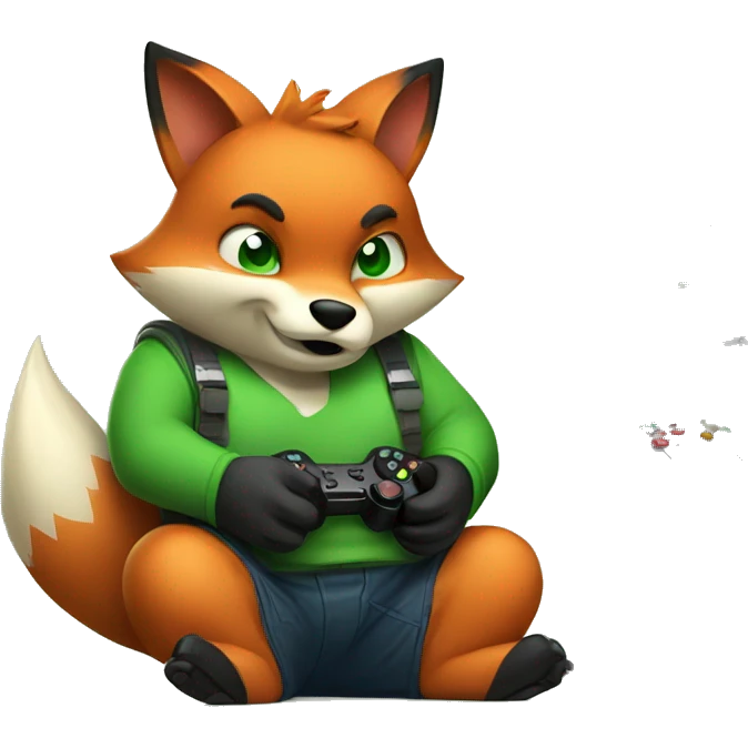 Fat fox with green eyes playing video games  emoji