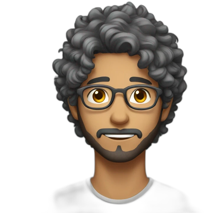 Indian guy with Eren Yeager like hair style with curly hairs wearing grey colour transparent glasses emoji