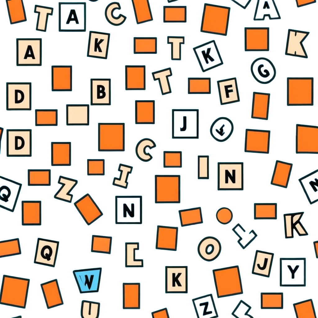 scattered pastel blue wooden alphabet blocks with letters emoji