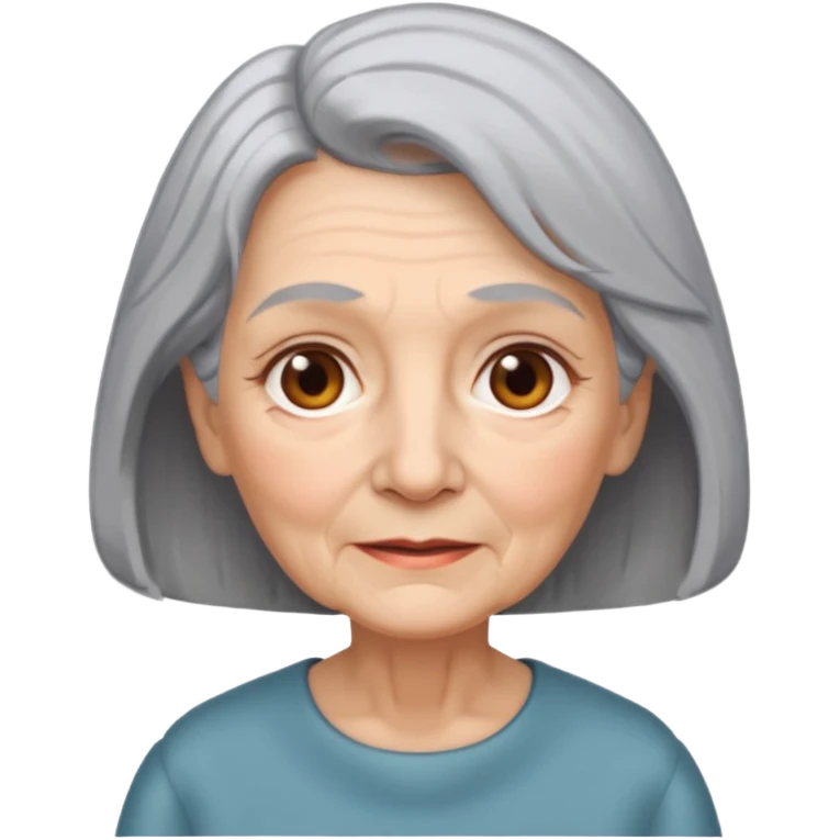 Old lady with grey hair that cuts off at shoulders  emoji