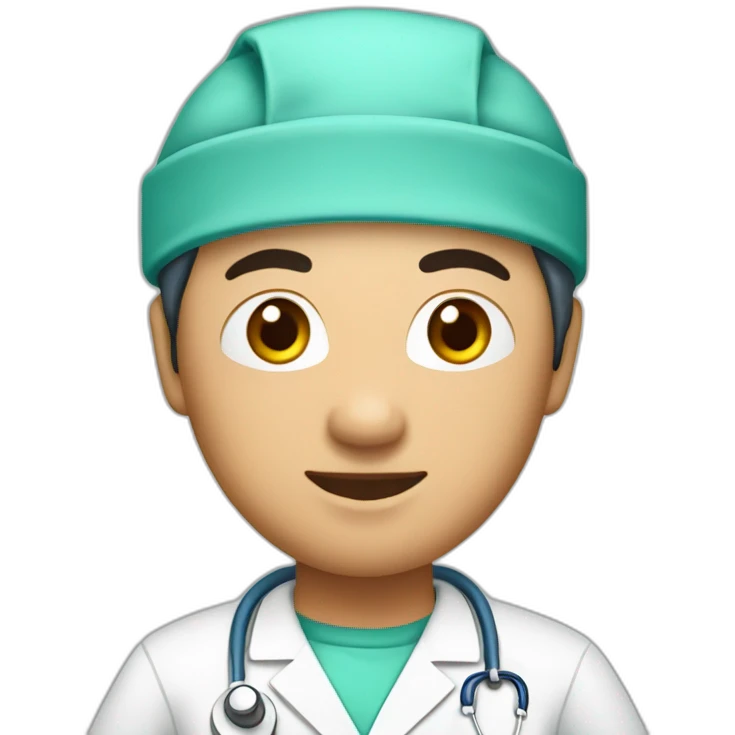 Asian vascular surgeon with scrub cap and scrubs emoji