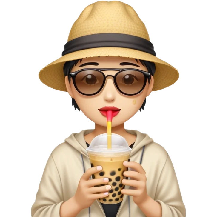 sand and crying cup of boba tea emoji