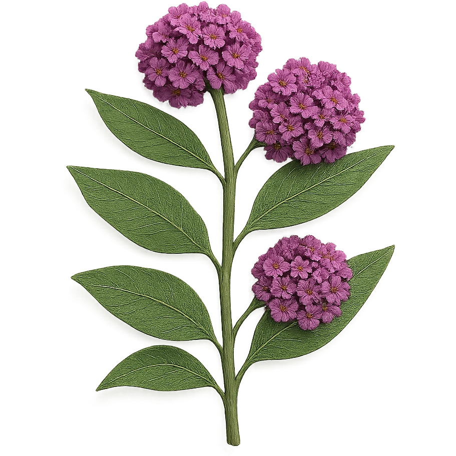 very detailed milkweed plant, intricate cut paper textures, green leaves, clusters of pink and purple flowers, realistic details emoji