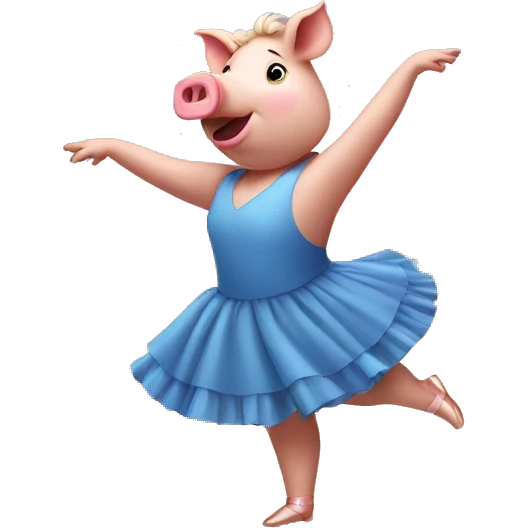 A big pig wearing a blue dress doing ballet  emoji