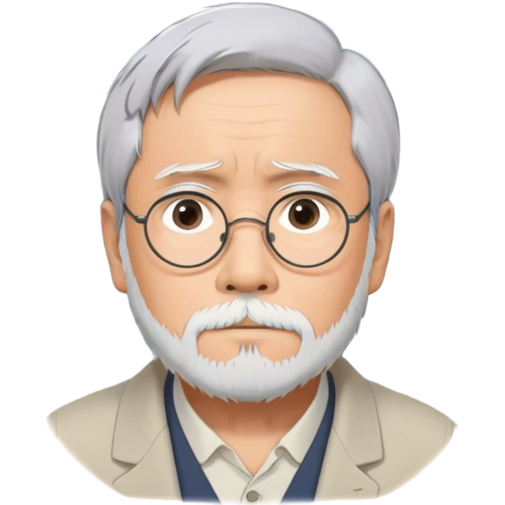 Hayao Miyazaki (filmmaker) – Cinematic Realistic Portrait of Hayao Miyazaki, portrayed with gentle, wise eyes and a thoughtful expression, set against a backdrop of whimsical sketches and animated landscapes reminiscent of Studio Ghibli, rendered with soft natural lighting and rich, detailed textures that evoke creative magic. emoji