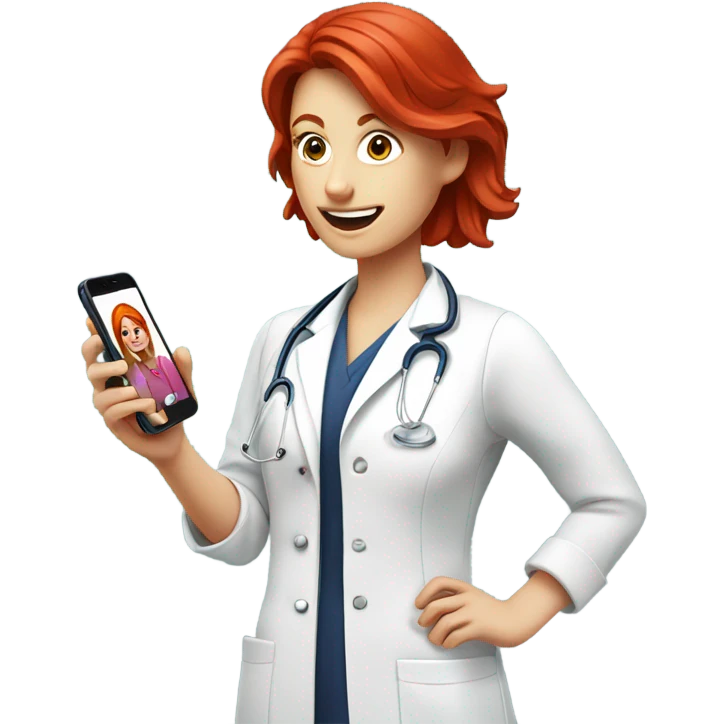 red hair nutritionist and patient messaging smatphone emoji