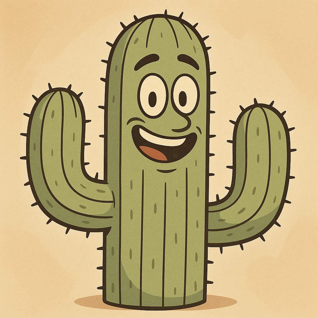 cartoon style cactus with a smiling face emoji