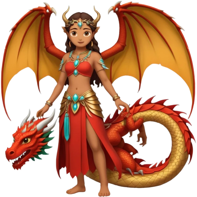 fullbody ancient woman with dragon wings, inspired by the reference image emoji