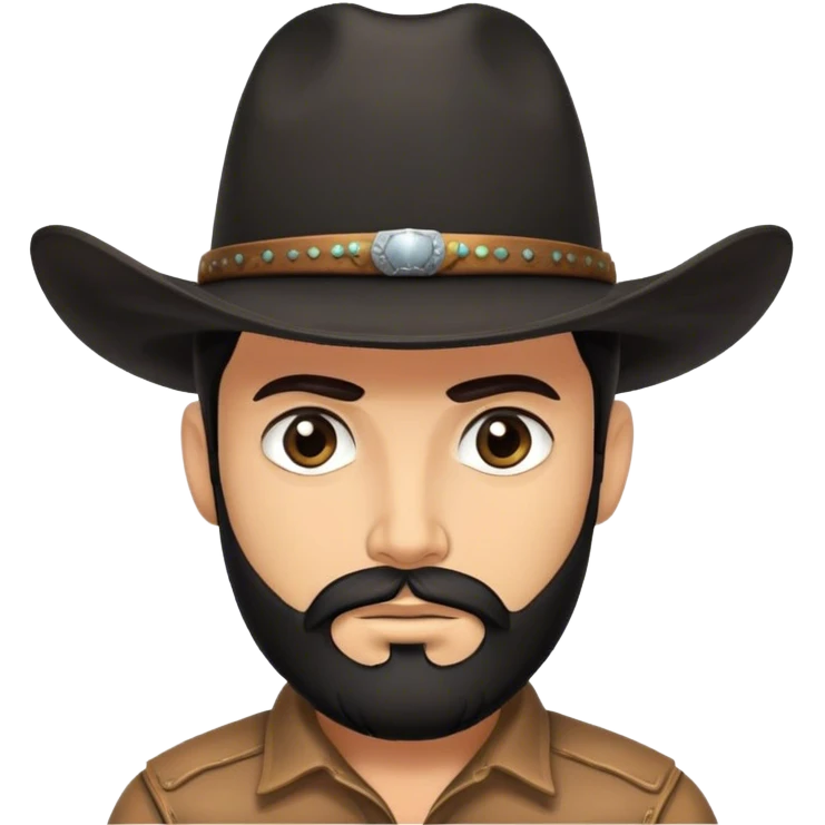 Cowboy in a black cowboy hat with dark hair, dark eyes, dark beard emoji