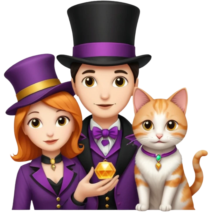 magician couple and their pet cat emoji